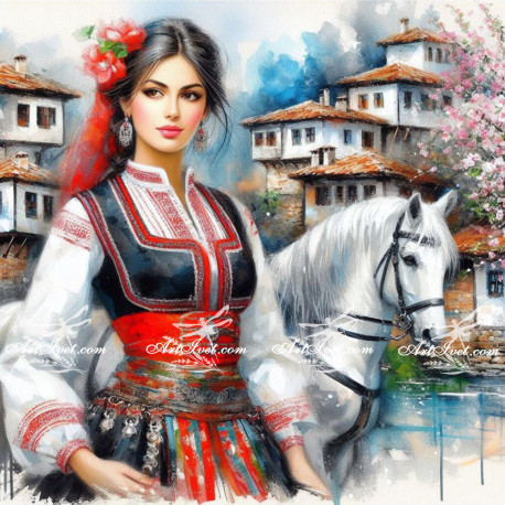 Рисуване по номера - ГЕРГАНА С ТРЕНДАФИЛ ЗАД УХО 40х40 см.