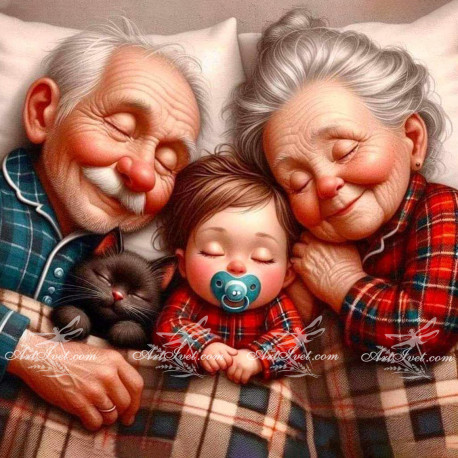 Рисуване по номера - ДРЯМКА С ДЯДО И БАБА 40х40 см.