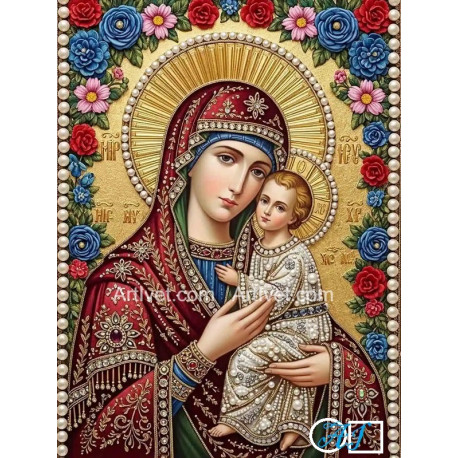 Диамантен гоблен ИКОНА НА БОГОРОДИЦА - СВЕЩЕНИ ЦВЕТОВЕ