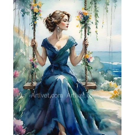 Рисуване по номера - КРАСИВА ДАМА НА ЛЮЛКА