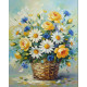 Рисуване по номера - МАРГАРИТИ, ЖЪЛТИ РОЗИ И МЕТЛИЧИНИ В КОШНИЧКА