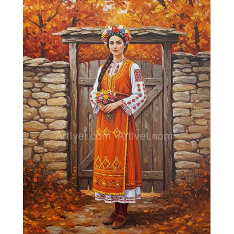 Рисуване по номера - МОМИЧЕ В НОСИЯ ПРЕД ПРОТКАТА