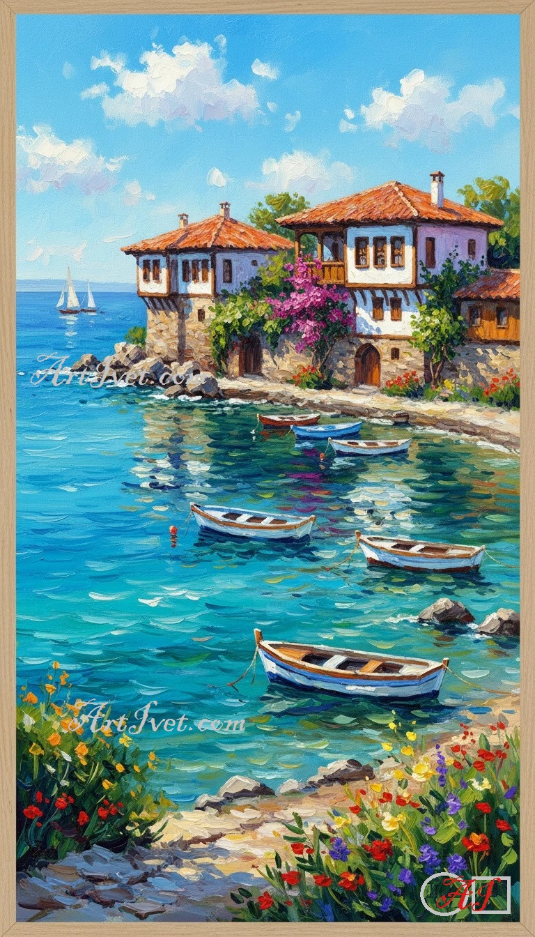 Диамантен гоблен – НЕСЕБЪРСКИ БРЯГ: Размер и Вид - Кръгли диаманти  80х45