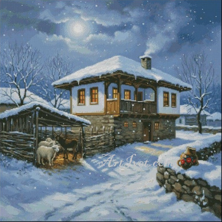 Гоблен ЗИМНА ВЕЧЕР НАД СЕЛОТО