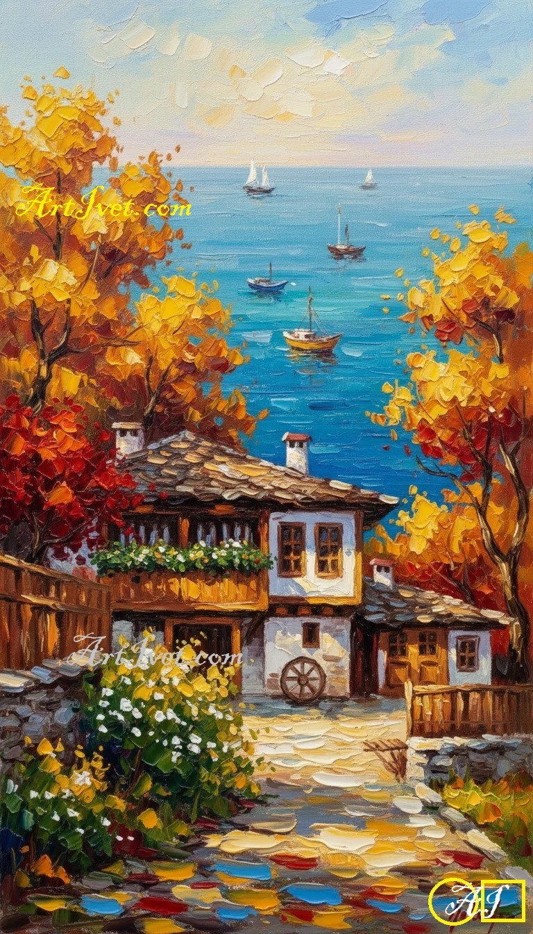 Диамантен гоблен – МОРЕТО СРЕЩА ЕСЕНТА: Размер и Вид - Кръгли диаманти 54х30