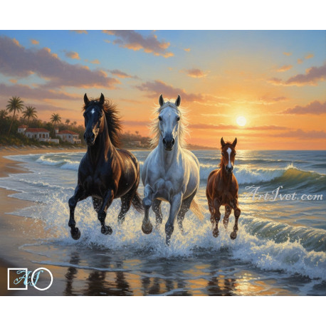 Диамантен гоблен КОНЕ СРЕД ВЪЛНИТЕ – ВРЕМЕ НА СВОБОДА