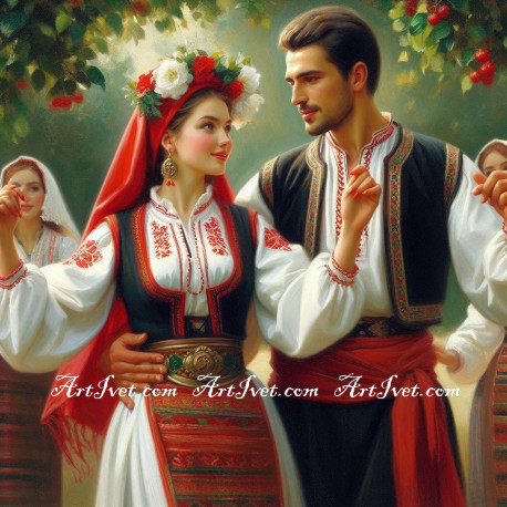 Рисуване по номера - НА МЕГДАНА ИВАН, РАДА ЗАЛЮБИ 40х40 см.