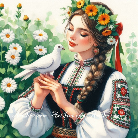 Рисуване по номера - НЕДА И ГЪЛЪБЪТ 40х40 см.