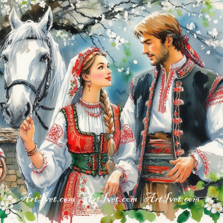 Рисуване по номера - ТОДОР ПОСРЕЩА КАЛИНА 40х40 см.