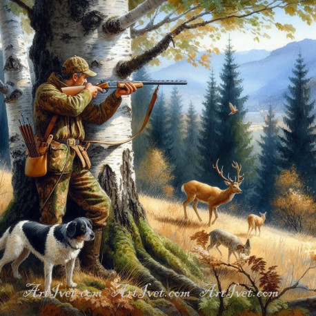 Рисуване по номера - НА ЛОВ - ВАРИАНТ 2 40х40 см.