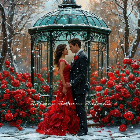 Рисуване по номера - СНЕЖНА ПРИКАЗКА - ДВАМА ВЛЮЕНИ 40х40 см.