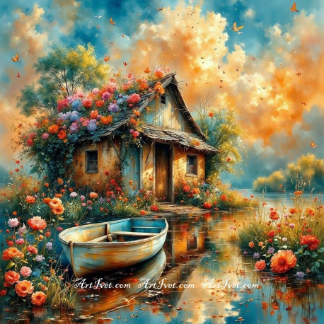 Рисуване по номера - ЦВЕТНА МЕЧТА СРЕД ВОДИТЕ 40х40 см.