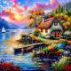 Рисуване по номера - КЪЩАТА ДО ПРИСТАНА ЗА ЛОДКИ 40х40 см.