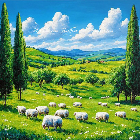 Рисуване по номера - ВАКЛО СТАДО НА ПАША 40х40 см.