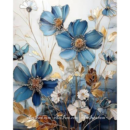 Рисуване по номера - ЦВЕТЯ СЪС СИНИ ВЕНЧЕЛИСТЧЕТА