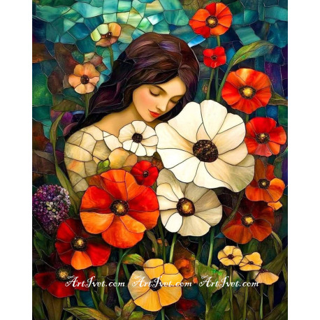 Рисуване по номера - ОДЕАЛО ОТ ПЪСТРИ МАКОВЕ - ВИТРАЖ