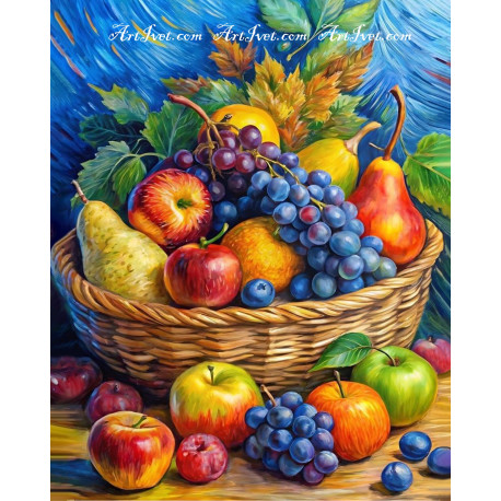 Рисуване по номера - ЕСЕННИ ДАРОВЕ - КОШНИЦА С ПЛОДОВЕ