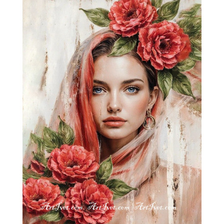 Рисуване по номера - ЖЕНАТА С ЧЕРВЕНИТЕ РОЗИ