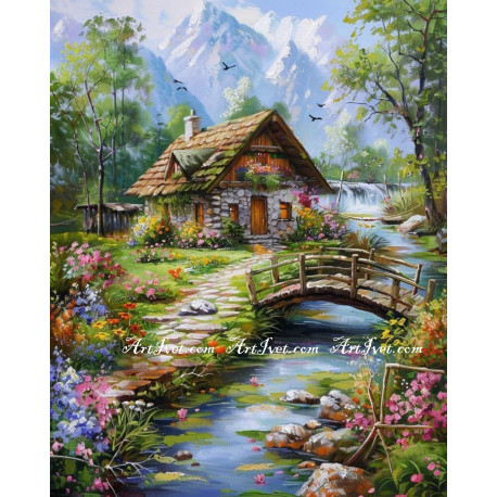 Рисуване по номера - ПРИКАЗНАТА КЪЩА ДО РЕЧНИЯ БРЯГ