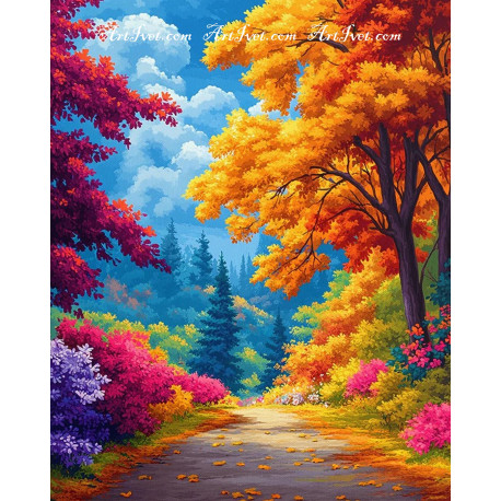 Рисуване по номера - КЪДЕТО ДЪРВЕТАТА СА ОБАГРЕНИ С ЧЕТКА