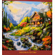 Рисуване по номера - КЪЩА ДО ПЛАНИНСКИЯ ПОТОК 40х40 см.