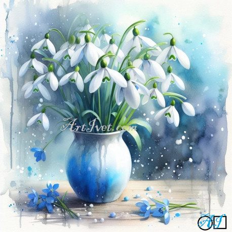 Диамантен гоблен - КОКИЧЕТА В СИНЯ ВАЗИЧКА