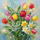 Рисуване по номера - БУКЕТ В ПРОЛЕТНИ ЦВЕТОВЕ 40х40 см.
