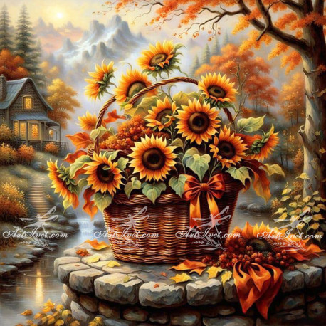 Рисуване по номера - КОШНИЦА ПЪЛНА СЪС СЛЪНЧОГЛЕДИ 40х40 см.