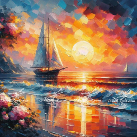 Рисуване по номера - ПЛАТНОХОД ОТПРАВИЛ СЕ КЪМ ЗАЛЕЗА 40х40 см.