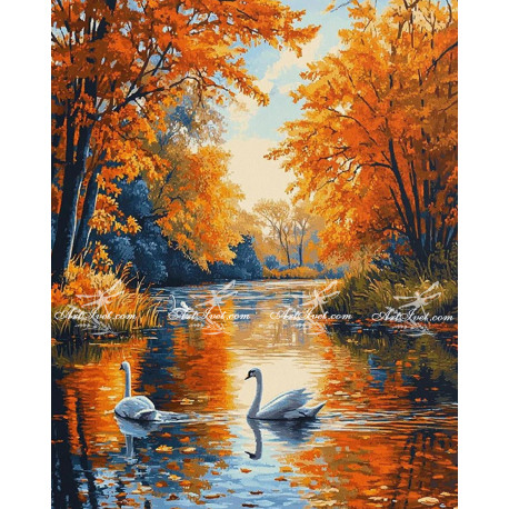 Рисуване по номера - ЛЕБЕДОВО ЕЗЕРО ПРЕЗ ЕСЕНТА - 40 на 50