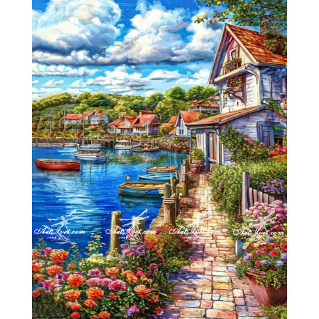 Рисуване по номера - КРАЙБРЕЖНАТА УЛИЦА С ЦВЕТЯТА - 40х50см.