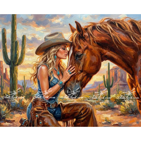 Рисуване по номера - РАЙ В ТЕКСАС - ЕЗДАЧКА И КОН ВАРИАНТ 2 - 40х50см.