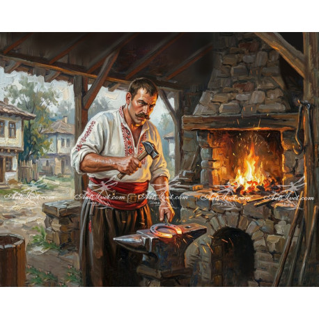 Рисуване по номера - КОВАЧНИЦА В СТАРИЯТ ТРОЯН - 40х50см.