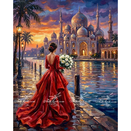 Рисуване по номера - БАЛ В РУБИНЕНО ЧЕРВЕНО - 40х50см.