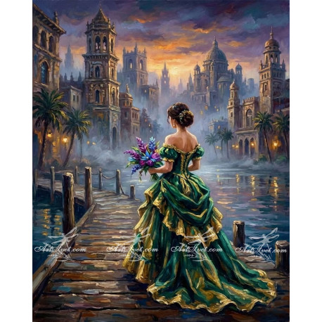 Рисуване по номера - БАЛ В СМАРАГДОВО ЗЕЛЕНО - 40х50см.