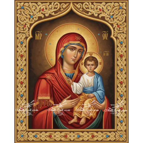 Рисуване по номера - БОГОРОДИЦА И МЛАДЕНЕЦА С ИНКРУСТИРАНА РАМКА - 40х50см.