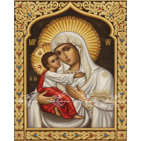 Рисуване по номера - БОГОРОДИЦА И МЛАДЕНЕЦА С ИНКРУСТИРАНА РАМКА - ВАРИАНТ 2 - 40х50см.