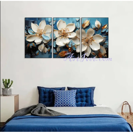 Елмазено пано НЕЖНИ БЕЛИ ЦВЕТОВЕ В ДЪЛБОКО СИНьО