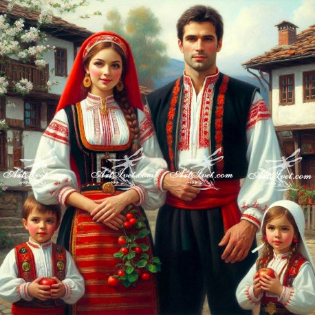 Рисуване по номера - БЪЛГАРСКО СЕМЕЙСТВО НА ПРАЗНИК 40х40 см.