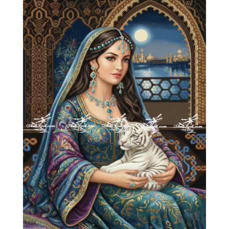 Рисуване по номера - САМИРА И БЕЛИЯТ ТИГЪР 40х40 см.