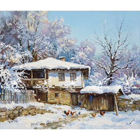 Рисуване по номера - КЪЩА В БАЛКАНА - ЗИМНИ НОТКИ 40х40 см.