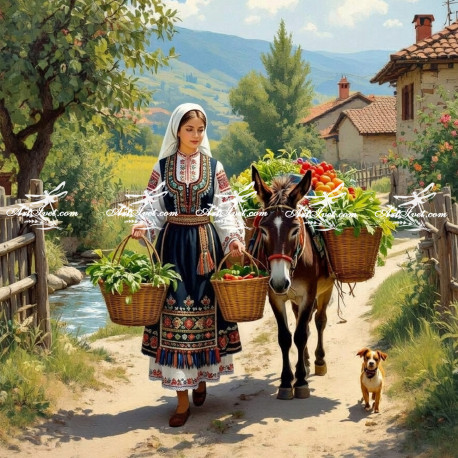 Рисуване по номера - РАБОТНИ - МОМИЧЕ И МАГАРЕ 40х40 см.
